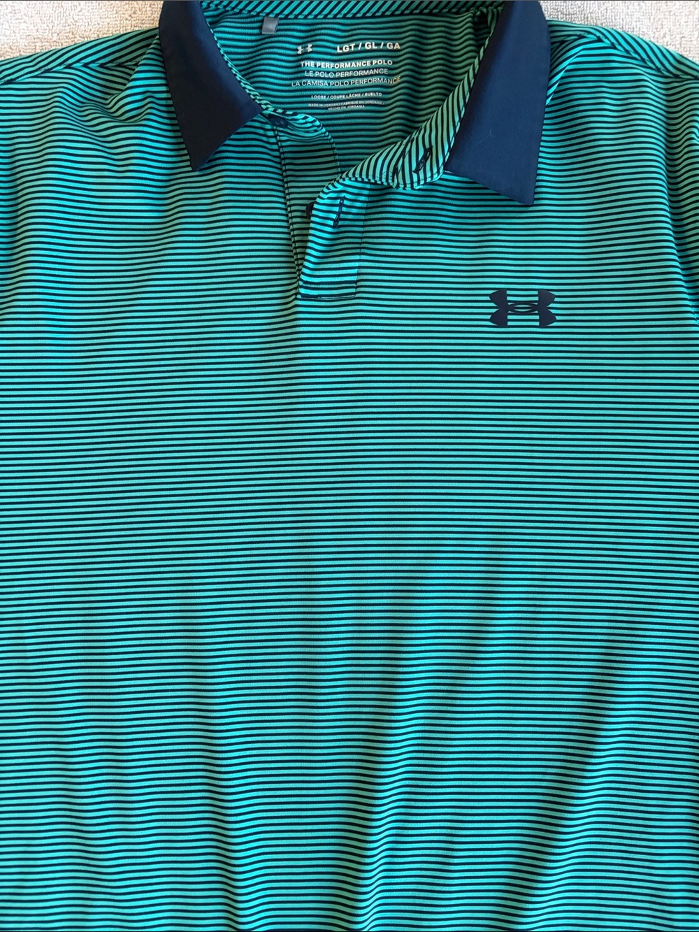 Under Armour Teal & Navy Striped Golf Polo